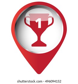Map pin symbol with Trophy icon. Red symbol on white background.