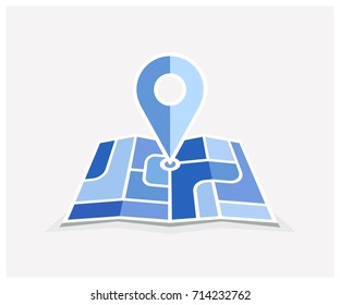 Mapa con iconos vectoriales de símbolo de pin. Ilustración vectorial de concepto de navegación y ruta. Icono del vector para la página web de contactos.