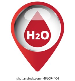 Map pin symbol with Water icon. Red symbol on white background.