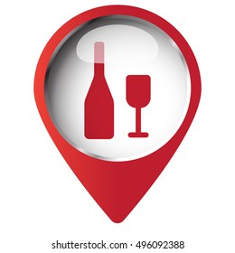 Map pin symbol with Wine icon. Red symbol on white background.
