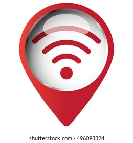 Map pin symbol with Wireless icon. Red symbol on white background.
