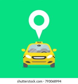 Map pin with taxi car sign. Vector