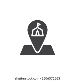 Map pin with tent vector icon. filled flat sign for mobile concept and web design. Oktoberfest Map glyph icon. Symbol, logo illustration. Vector graphics