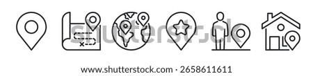 Map pin thin line icon set. Navigation, map, GPS minimal icons
