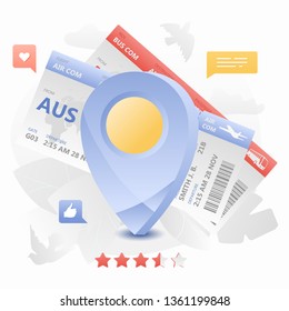 Map pin and tickets vector illustration. Modern flat with gradients style.