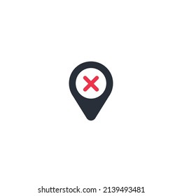 Map pin times vector icon. Pin icon cross. Simple design stock illustration. Location