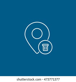 Map Pin Trash Can Line Icon On Blue Background