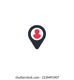 Map pin with user, person, human vector icon. Address line and solid icon, logistics symbol, Pointer with house vector sign on white background, home address location icon in outline style for mobile 
