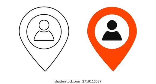 Alfiler de mapa con iconos de vector de signo de usuario