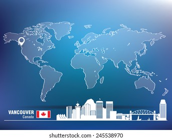 Anclaje de mapa con el perfil de Vancouver - ilustración vectorial