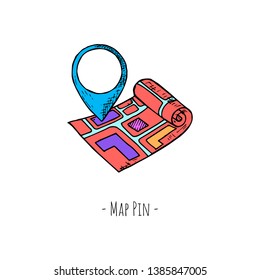 Map Pin. Vector cartoon illustration. Isolated object on a white background. Location designation.