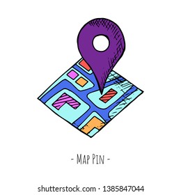 Map Pin. Vector cartoon illustration. Isolated object on a white background. Location designation.