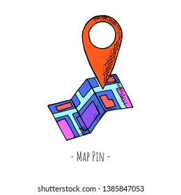 Map Pin. Vector cartoon illustration. Isolated object on a white background. Location designation.