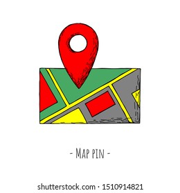Map Pin. Vector cartoon illustration. Isolated object on a white background. Location designation.