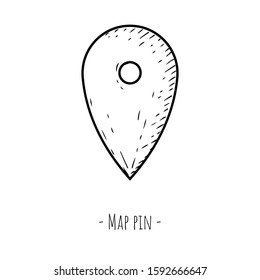 Map pin. Vector cartoon illustration. Isolated object on a white background. Hand-drawn style.