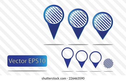 Map pin vector - different types and sizes - Blue stripes
