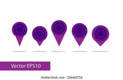 Map pin vector - different types and sizes - purple neon