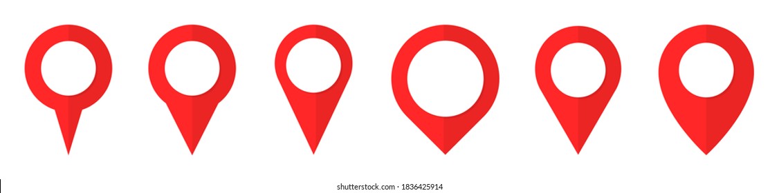 Map Pin vector icon. Collection map markers. Set of red circle pointers isolated on white background. Flat vector elements.