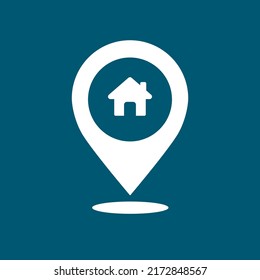Map pin vector icon with long shadow. Illustration isolated for graphic and web design.