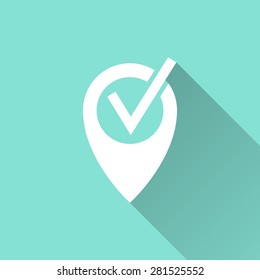 Map pin  - vector icon in white  on a green background.