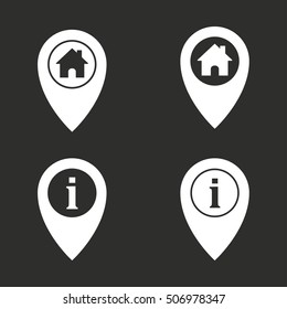 Map pin vector icon. White illustration isolated on black background for graphic and web design.