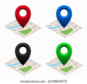 Map with map pin. Vector set isolated on white background.