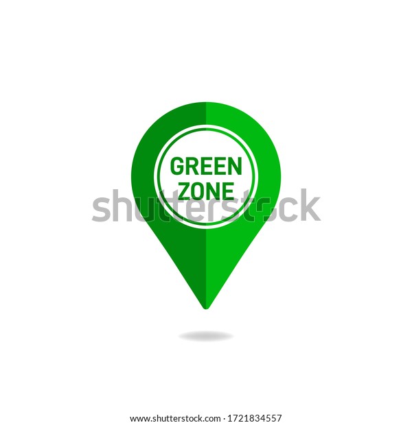 Map pin with\
virus icon. Green zone sign. Location pointer no COVID-19 cases\
found concept. Vector\
illustration