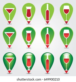 Map pin wine icons set.