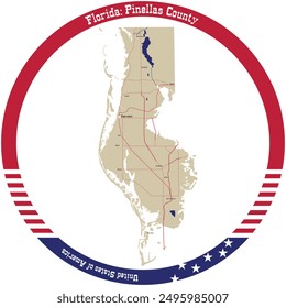 Map of Pinellas County in Florida, USA arranged in a circle.