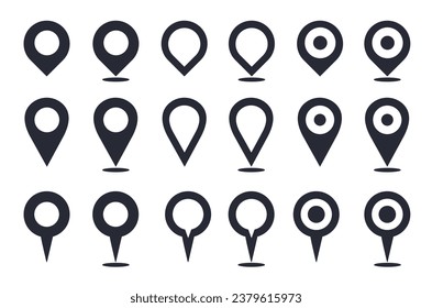 Juego de iconos de puntos de mapa, icono vector de formas simples de punto de ubicación. iconos de ubicación. Marcadores de mapa modernos. Puntero, conjunto de iconos de ubicación. 