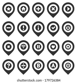 Map pins, black set, vector illustration