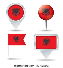 Pines de mapa con bandera de Albania - ilustración vectorial