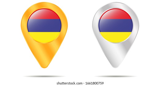 Map of pins with flag of Armenia. On a white background. Vector illustration