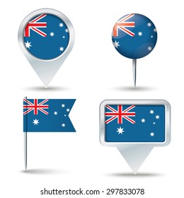 Map pins with flag of Australia - vector illustration