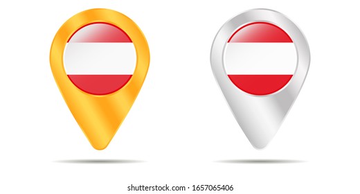 Map of pins with flag of Austria. On a white background. Vector illustration