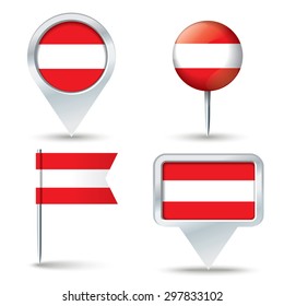 Map pins with flag of Austria - vector illustration