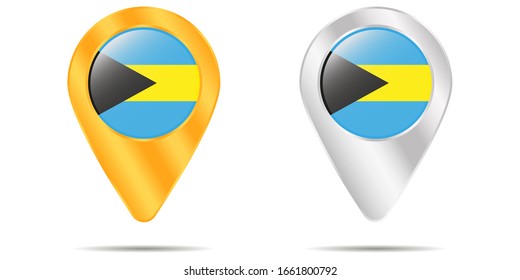 Map of pins with flag of Bahamas. On a white background. Vector illustration