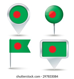 Map pins with flag of Bangladesh - vector illustration