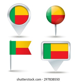 Map pins with flag of Benin - vector illustration