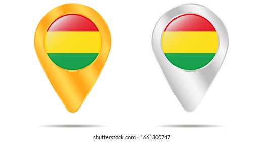 Karte der Pins mit Flagge von Bolivien. Auf weißem Hintergrund. Vektorillustration