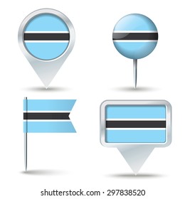 Map pins with flag of Botswana - vector illustration