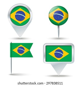 Map pins with flag of Brazil - vector illustration