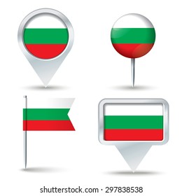 Pines de mapa con bandera de Bulgaria - ilustración vectorial
