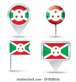 Mapa de pines con bandera de Burundi - ilustración vectorial