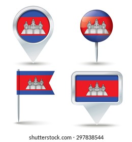 Mapa de pines con bandera de Camboya - ilustración vectorial