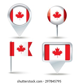 Map pins with flag of Canada - vector illustration