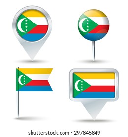 Map pins with flag of Comoros - vector illustration