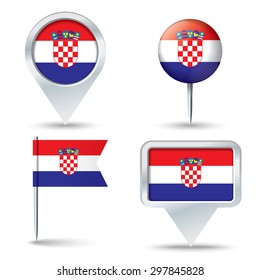 Map pins with flag of Croatia - vector illustration