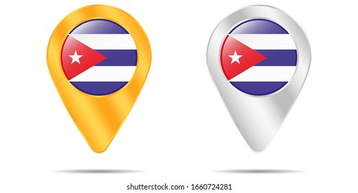 Map of pins with flag of Cuba. On a white background. Vector illustration
