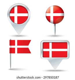 Map pins with flag of Denmark - vector illustration